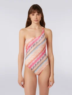 Maillot de bain une pièce épaule nue en viscose à chevrons