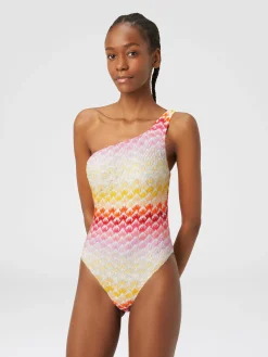 Maillot de bain une pièce à épaule dénudée effet dentelle avec lurex