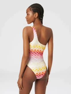 Maillot de bain une pièce à épaule dénudée effet dentelle avec lurex