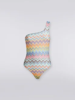 Maillot de bain une pièce une épaule avec imprimé zig-zag et lurex