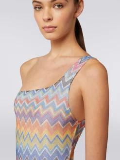 Maillot de bain une pièce une épaule avec imprimé zig-zag et lurex