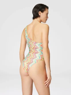 Maillot de bain une pièce asymétrique en tulle imprimé