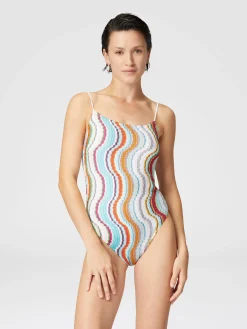 Maillot de bain une pièce à motif vague lamé