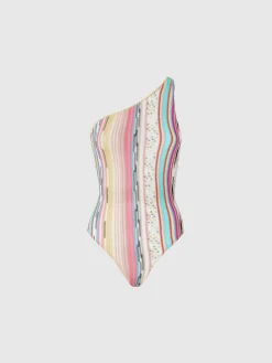 Maillot de bain une pièce asymétrique en viscose lamée flammée