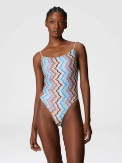 Maillot de bain une pièce sportif avec motif zigzag