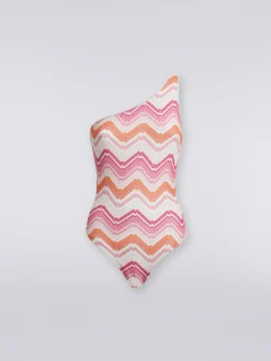 Maillot de bain une pièce une épaule en crochet à chevrons avec lurex