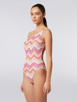 Maillot de bain une pièce une épaule en crochet à chevrons avec lurex