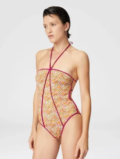 Maillot de bain une pièce réversible avec imprimé et passepoil contrasté