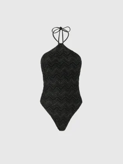 Maillot de bain une pièce en viscose lamé zig zag à col licou
