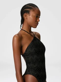 Maillot de bain une pièce en viscose lamé zig zag à col licou