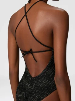 Maillot de bain une pièce en viscose lamé zig zag à col licou