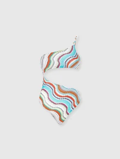 Maillot de bain une pièce asymétrique avec motif vague lamé et détail découpé