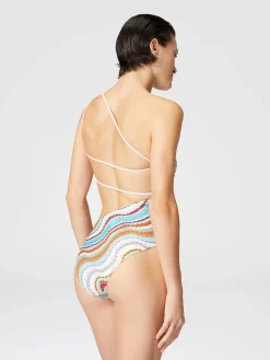 Maillot de bain une pièce asymétrique avec motif vague lamé et détail découpé
