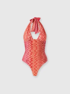 Maillot de bain une pièce en nylon zigzag lamé stretch