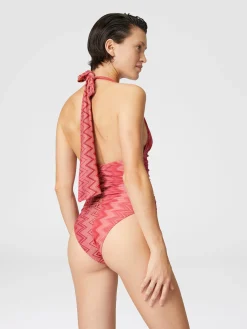 Maillot de bain une pièce en nylon zigzag lamé stretch