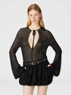 Mini jupe ballon en viscose avec travail en dentelle