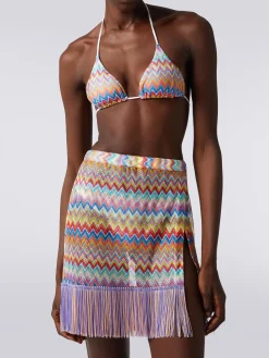 Mini-jupe de plage portefeuille avec franges