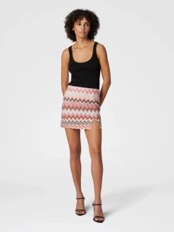 Mini-jupe en coton et viscose zig zag avec fente