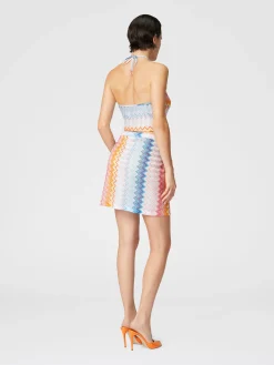 Mini-jupe paréo en viscose mélangée lamé Zig zag