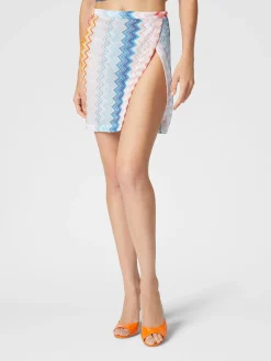 Mini-jupe paréo en viscose mélangée lamé Zig zag