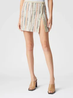 Minijupe rayée en viscose flammée lamée avec boutonnage sur le côté