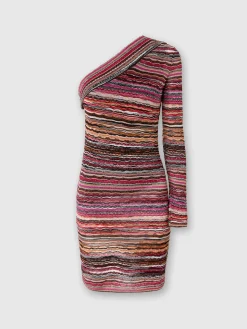 Mini-robe asymétrique en viscose lamée embossée avec motif vague