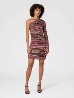 Mini-robe asymétrique en viscose lamée embossée avec motif vague