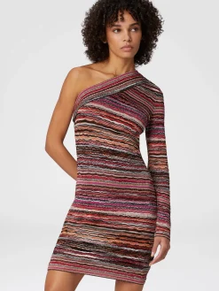 Mini-robe asymétrique en viscose lamée embossée avec motif vague