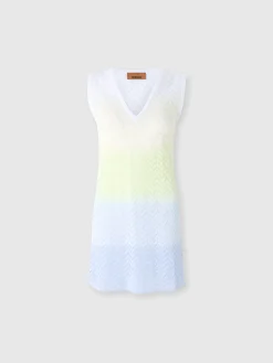 Mini-robe dégradée en viscose à chevrons et col en V