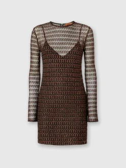 Mini-robe ras du cou en viscose motif dentelle