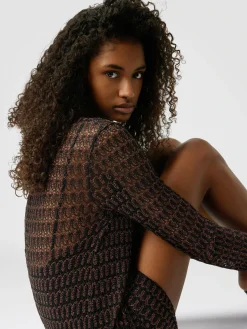 Mini-robe ras du cou en viscose motif dentelle