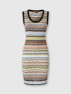 Mini-robe rayée en coton et viscose côtelée avec passepoil contrasté