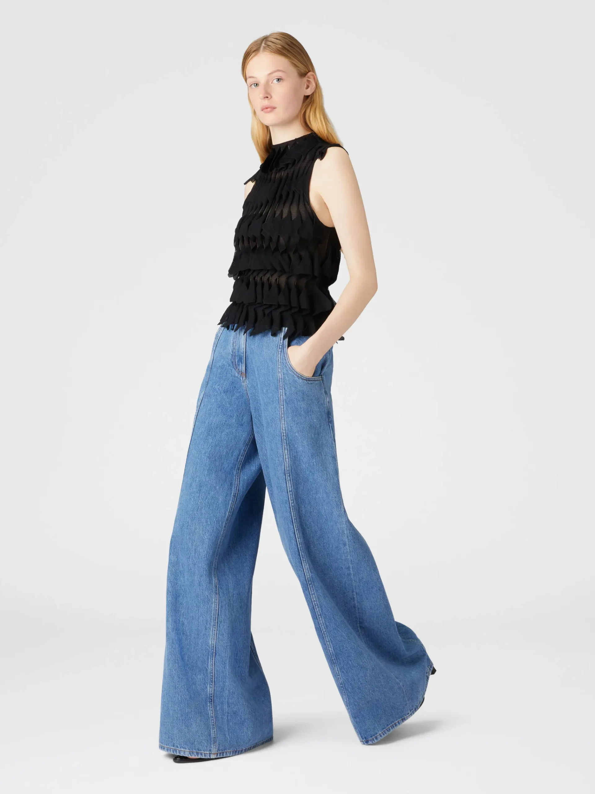 Pantalon à jambe large en denim