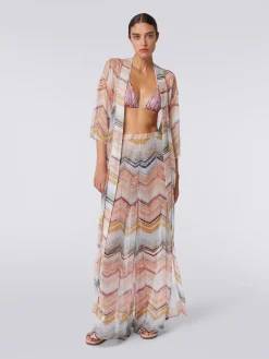 Pantalon de plage en viscose mélangée à zig zag avec lurex