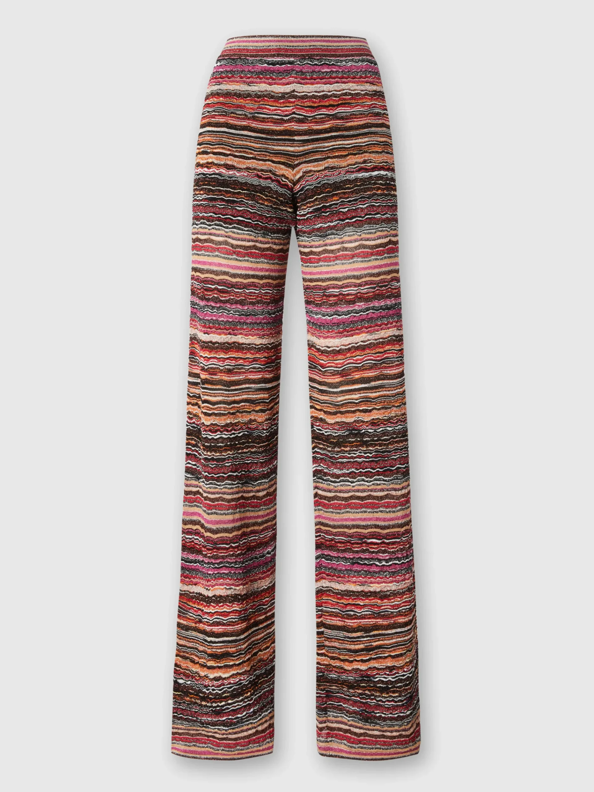 Pantalon droit en viscose lamée embossée motif vagues