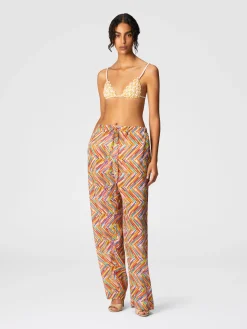 Pantalon en coton et soie mélangés imprimés avec cordon de serrage