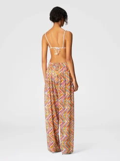 Pantalon en coton et soie mélangés imprimés avec cordon de serrage