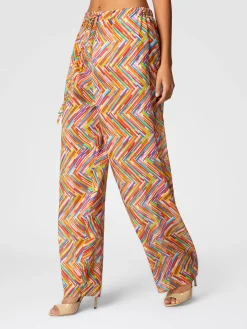 Pantalon en coton et soie mélangés imprimés avec cordon de serrage