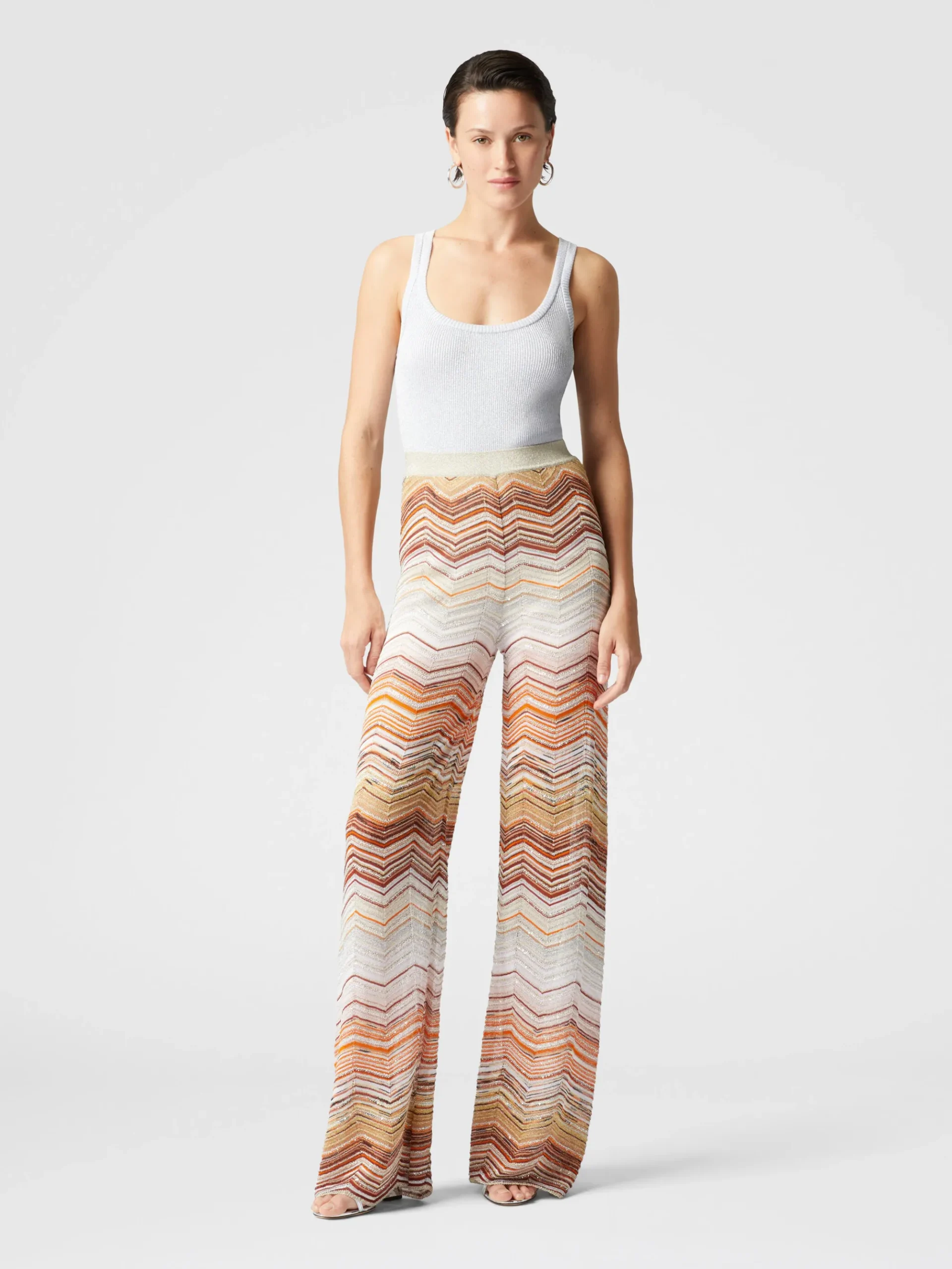 Pantalon en lamé à chevrons palazzo avec paillettes