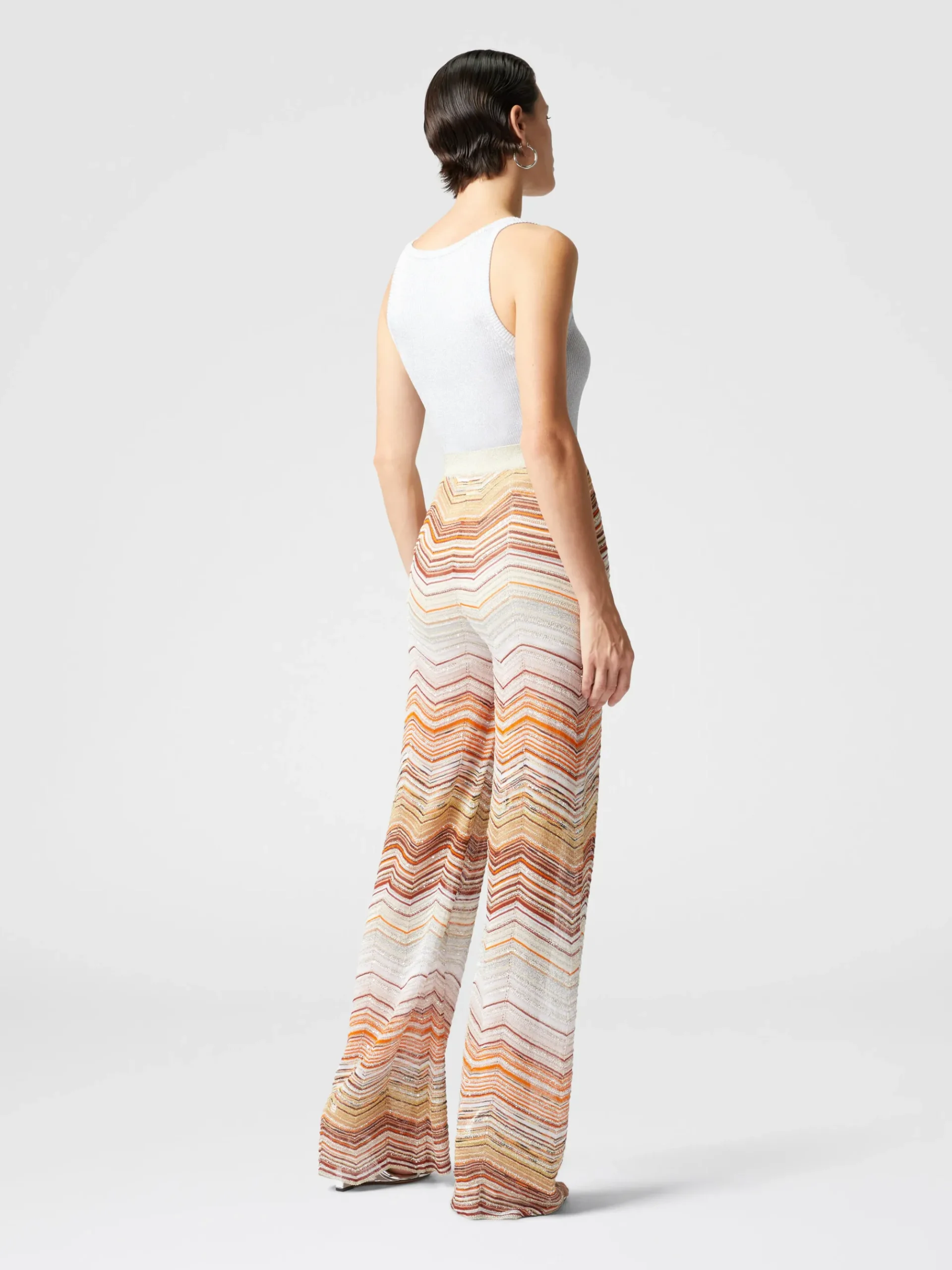 Pantalon en lamé à chevrons palazzo avec paillettes