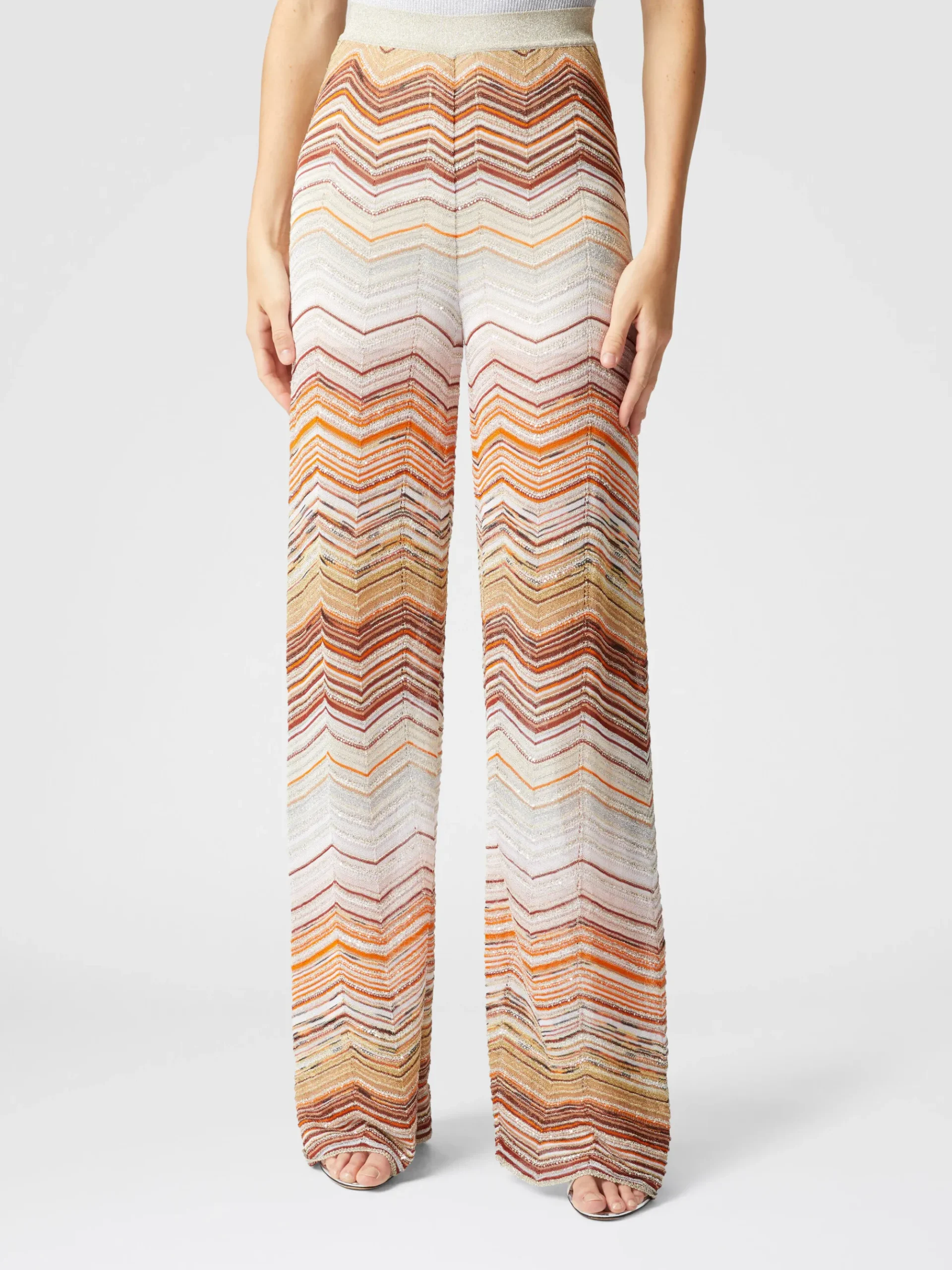 Pantalon en lamé à chevrons palazzo avec paillettes