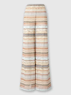 Pantalon en viscose et coton palazzo avec frette en lamé zigzag