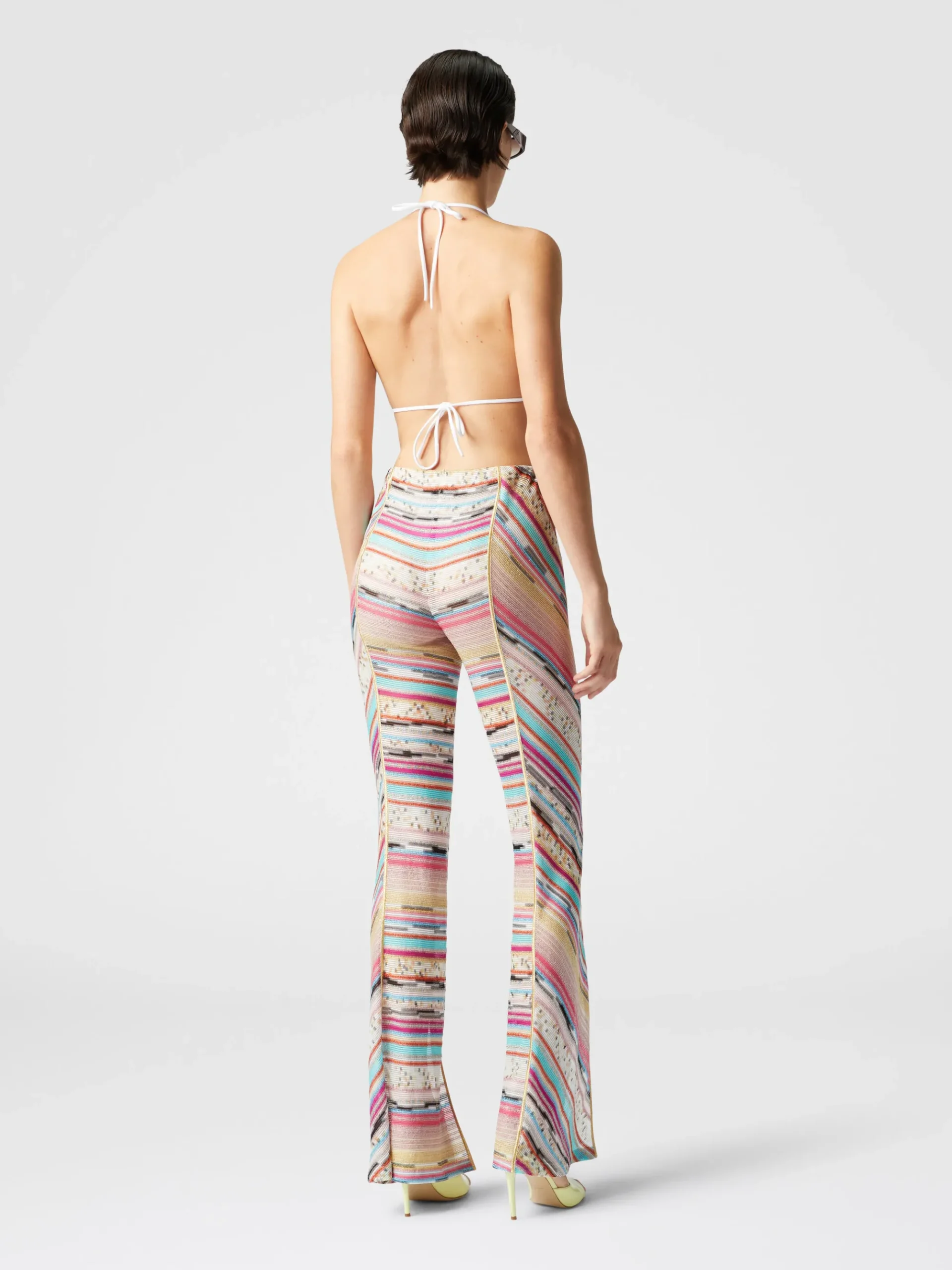 Pantalon en viscose flammée lamé avec fentes dans le bas