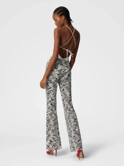 Pantalon flare en viscose mélangée zigzag flammée