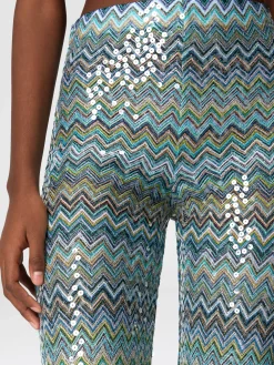 Pantalon flare en viscose lamé zigzag avec paillettes et franges