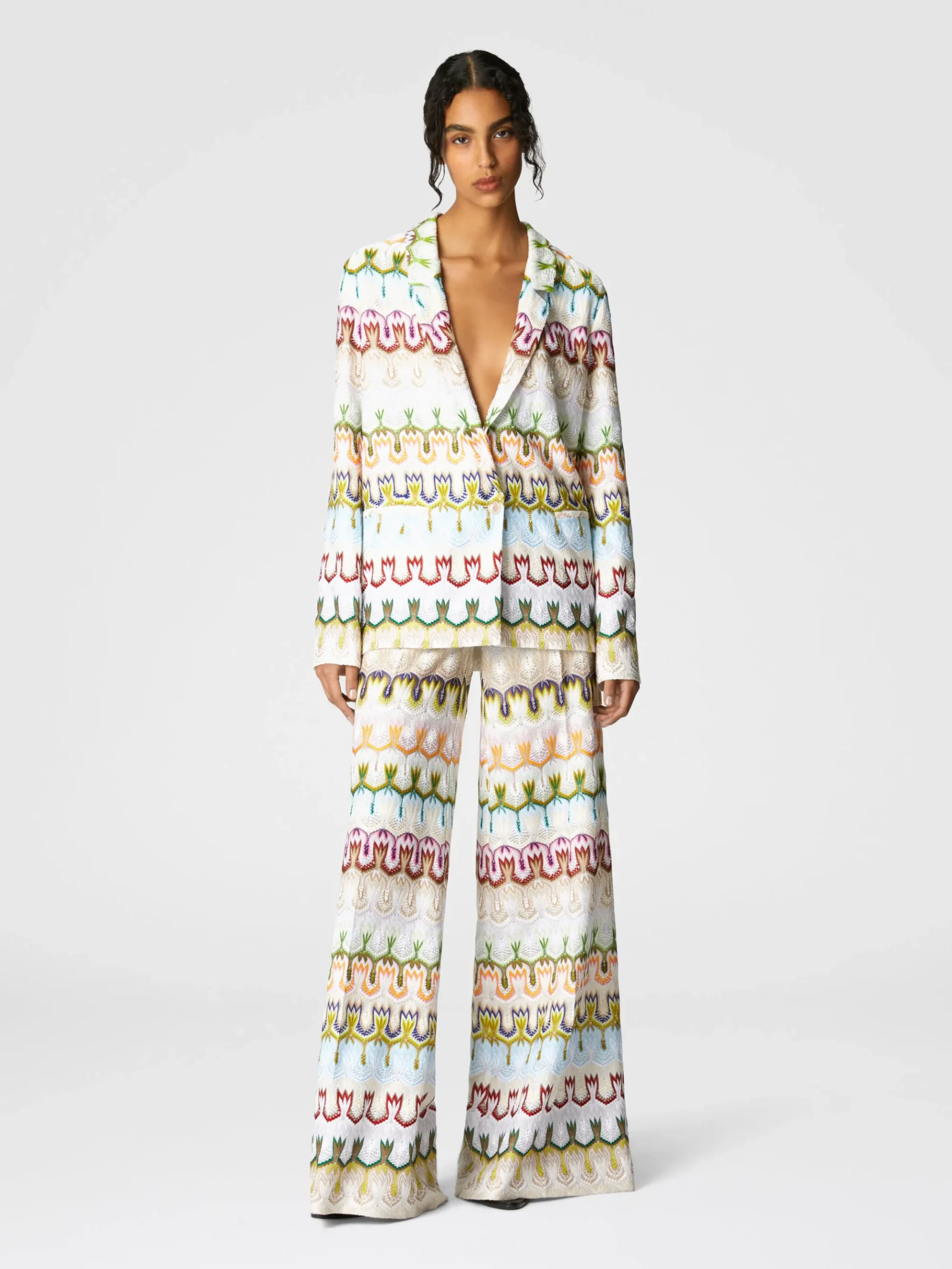 Pantalon long taille haute avec motif floral abstrait