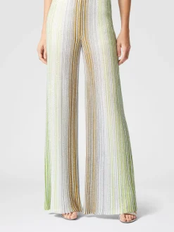 Pantalon palazzo à rayures partielles avec paillettes