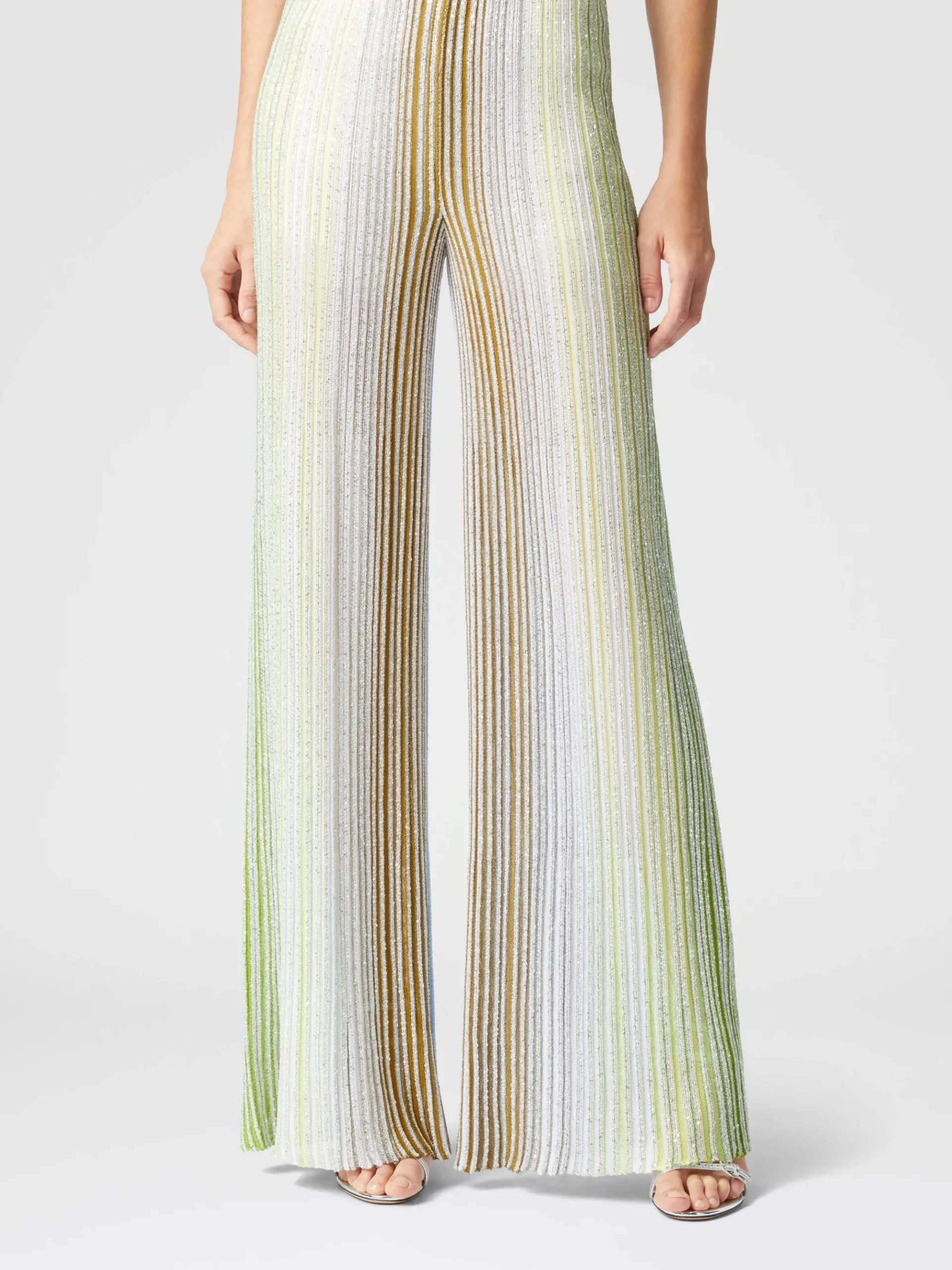 Pantalon palazzo à rayures partielles avec paillettes