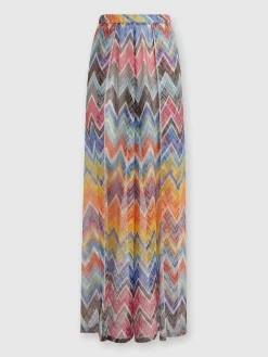 Pantalon palazzo avec imprimé à zig-zag et lurex