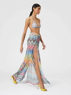 Pantalon palazzo avec imprimé à zig-zag et lurex